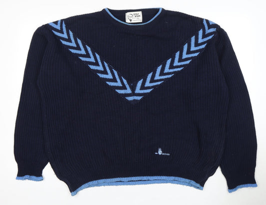 Beaver Pro Men's XL Blue Pullover Jumper, Geometric Knit