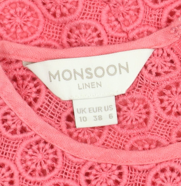 Monsoon Women's Pink Sleeveless Linen Dress Size 10