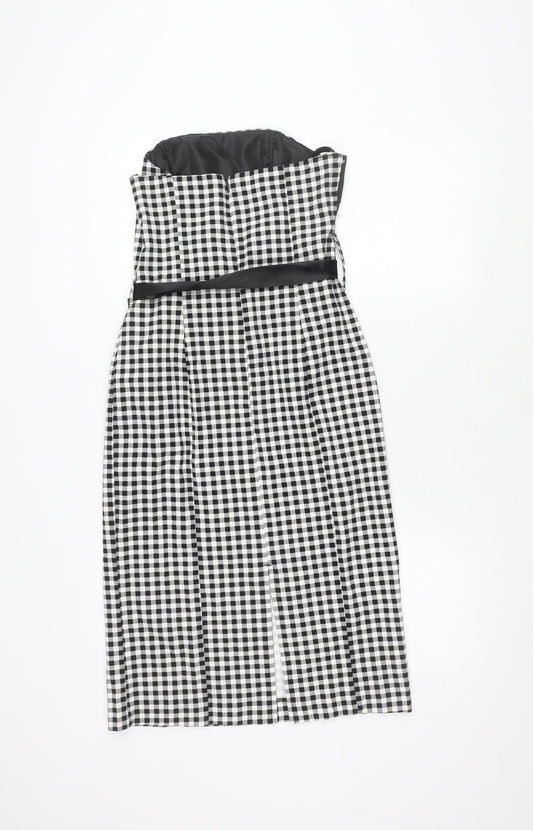 Next Women's Black White Check Strapless Dress Size 12
