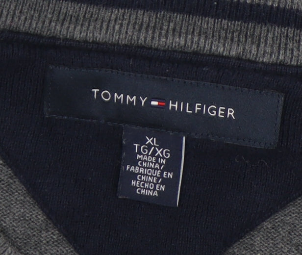Tommy Hilfiger Men's Grey XL Striped Pullover Jumper