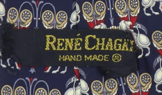 René Chagal Blue Silk Geometric Men's Tie Handmade