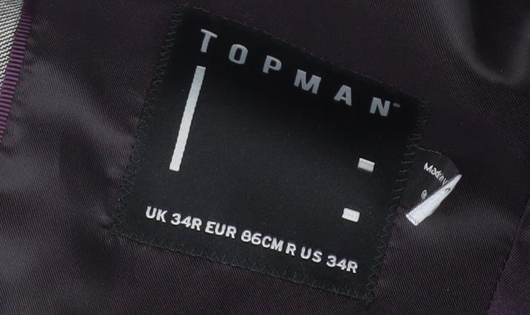 Mens UK Size 34 Topman Regular Grey Suit Jacket