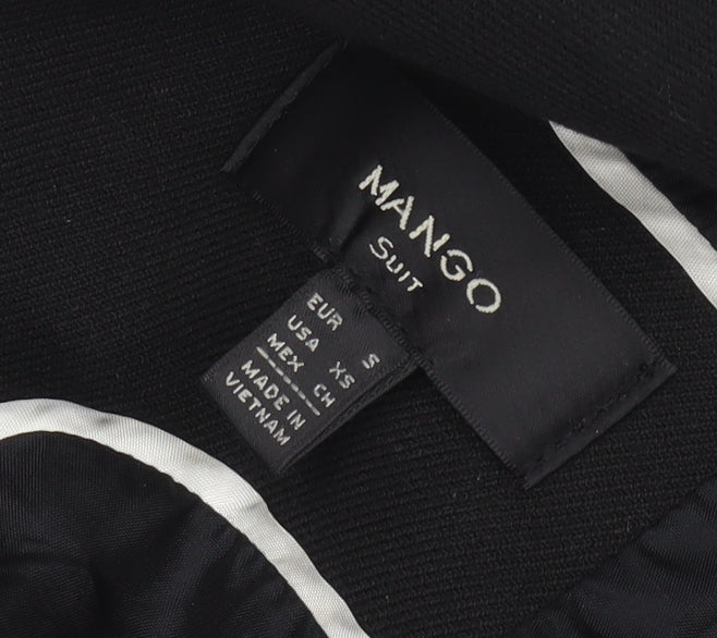 Brand and care label for Mango Black unisex pea coat, s, casual autumn/winter wear