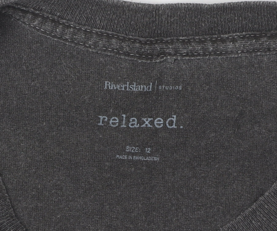 Womens UK Size 12 River Island Black Basic T-Shirt