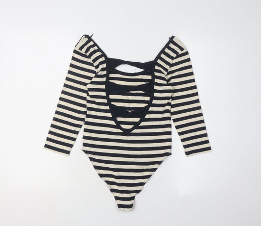 Miss Selfridge Women's Black Stripe Bodysuit Size 12