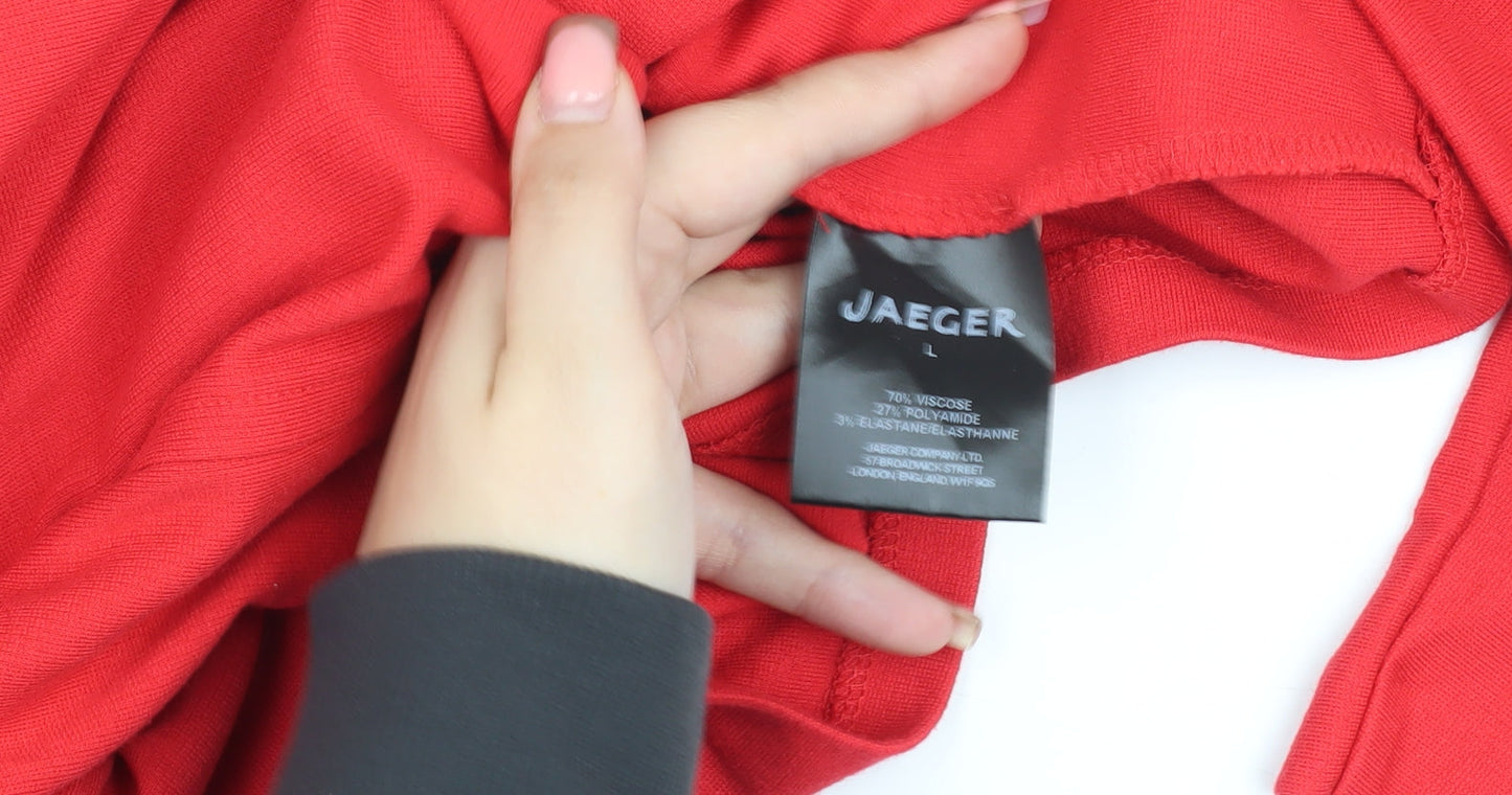 Jaeger Women's Red Knit Dress L - 3/4 Sleeve, Round Neck