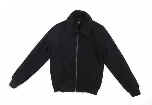ASOS Unisex Black Wool Bomber Jacket, Size S, Full Zip