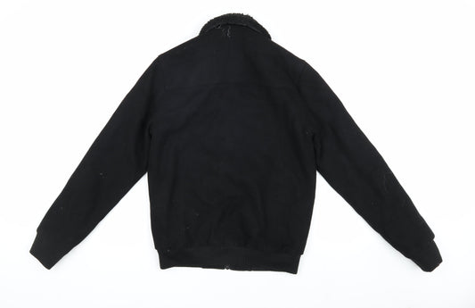 ASOS Unisex Black Wool Bomber Jacket, Size S, Full Zip