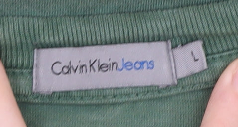 Unisex Adults UK Size L Calvin Klein Jeans Green Basic T-Shirt