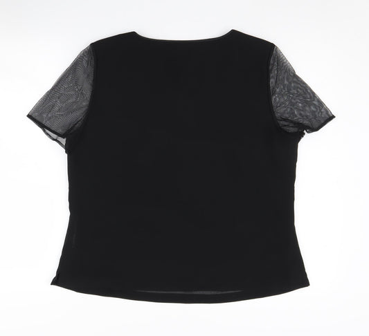 Jacques Vert Women's Black Embroidered V-Neck Blouse Size 16