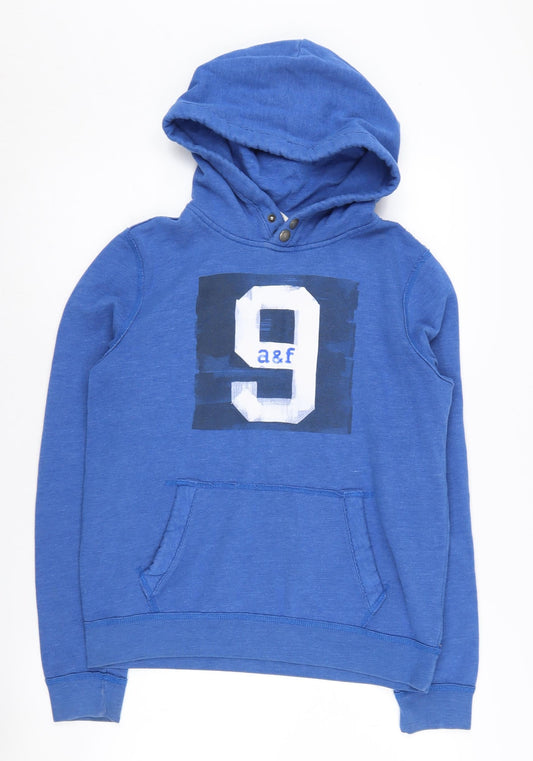 Additional front view of Abercrombie & Fitch boys’ blue xl pullover hoodie, graphic logo