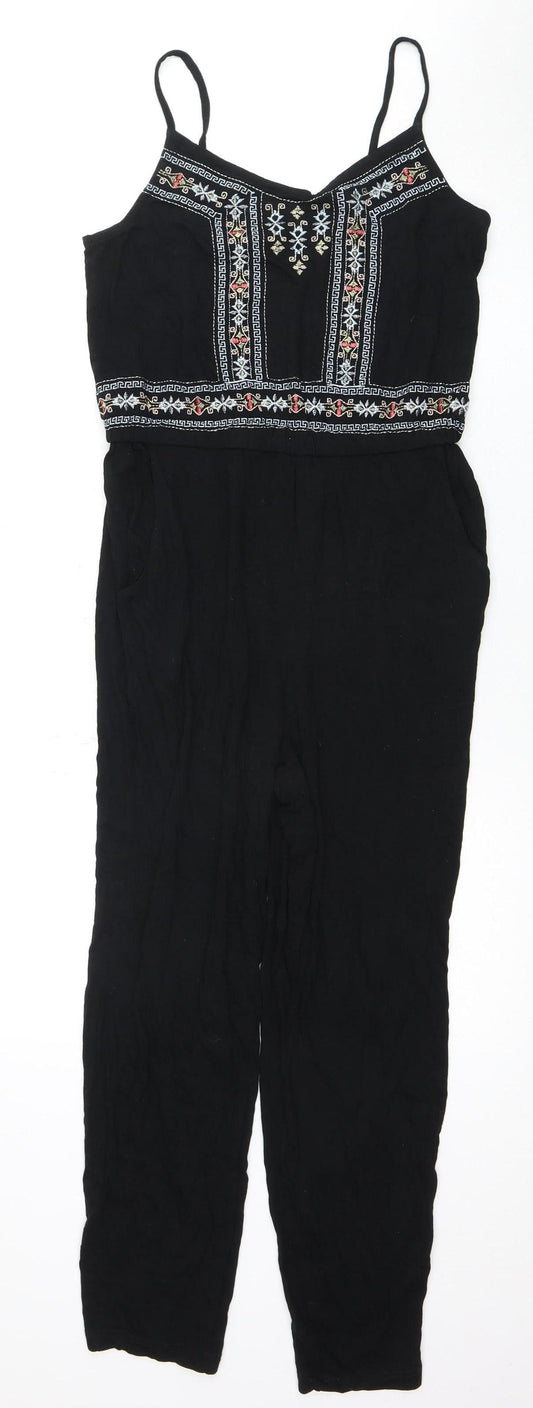 Topshop Women's Black Embroidered Jumpsuit Size 12