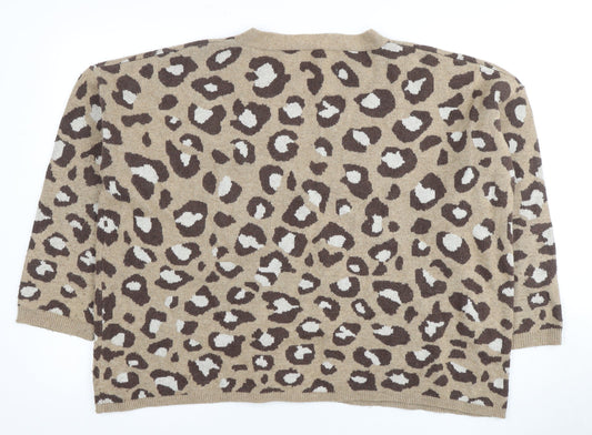 Damart Women's Brown Animal Print V-Neck Cardigan XL