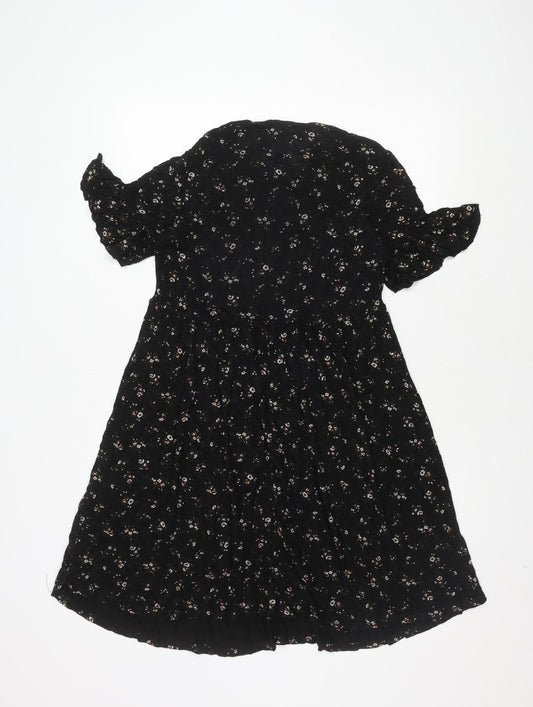 Boohoo Women's Black Floral A-Line Dress Size 10