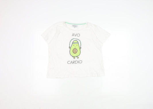 Brave Soul Women's White M T-Shirt Avocado Print