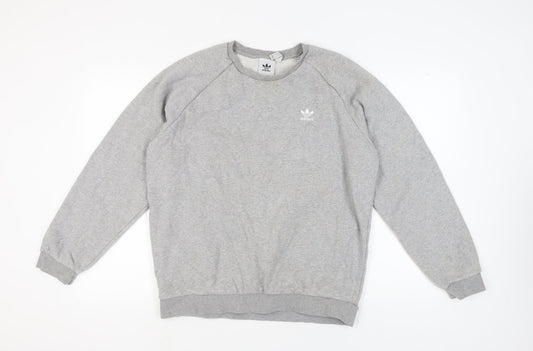 Additional front view of Adidas unisex grey pullover sweatshirt l logo casual