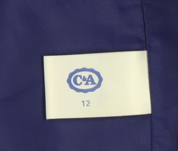 Brand and care label for C&A Women's Purple Wool Mid-Length Coat, size 12