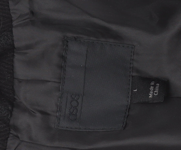 ASOS Men's Black Wool Motorcycle Jacket, L, Casual