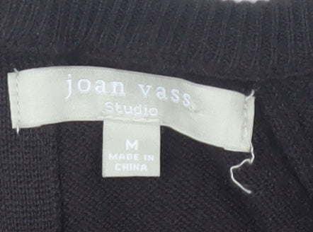 Joan Vass Women's Black Cardigan M with Full Zip