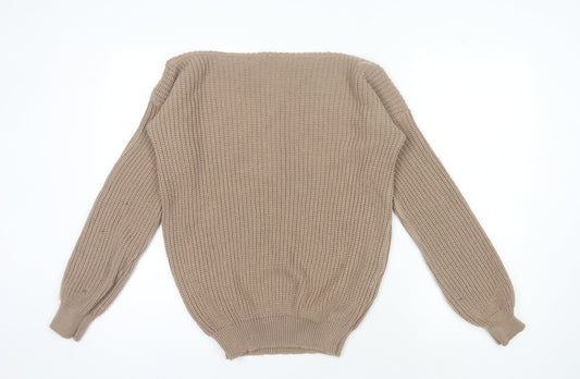 Boohoo Women's Beige Pullover Jumper, Size M, Boat Neck