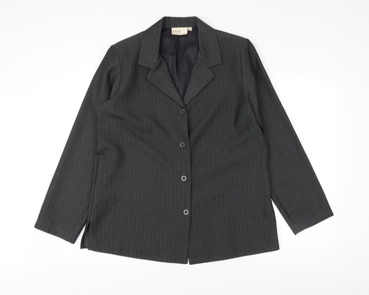 Additional front view of EWM Women's Grey Pinstripe Suit Jacket, size 16, Classic