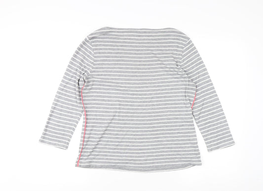 Laura Ashley Women's Grey Striped Boat Neck T-Shirt