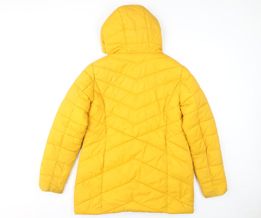 M&Co Women's Yellow Hooded Puffer Jacket Size 10