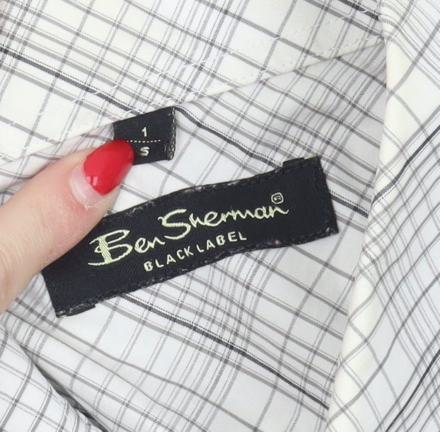 Ben Sherman Men's White Checked Short Sleeve Shirt S