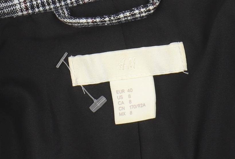 H&M Women's Grey Plaid Blazer Jacket, Size 12