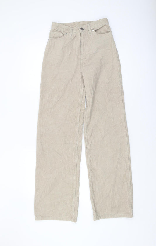 Womens UK Size 4 Monki Regular Fit Wide-Leg Beige Trousers