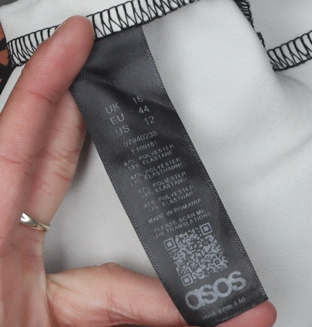Close-up detail of ASOS Women's Animal Print Bodycon Dress, size 16, Brown