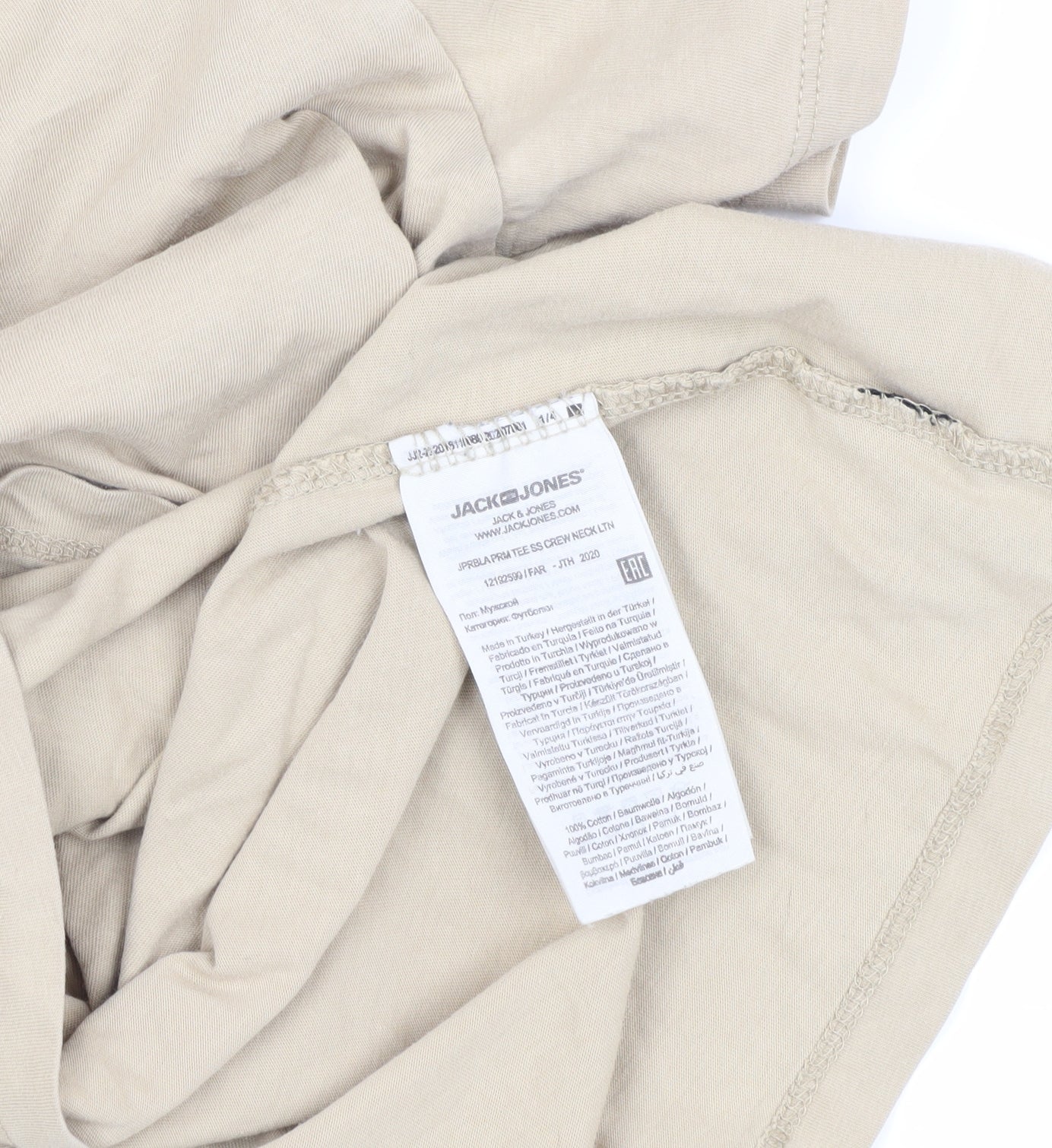 Mens UK Size L JACK & JONES Beige T-Shirt