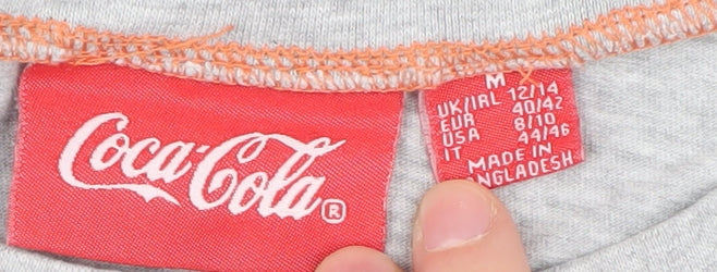 Womens UK Size 12 Coca-Cola Grey Cropped T-Shirt