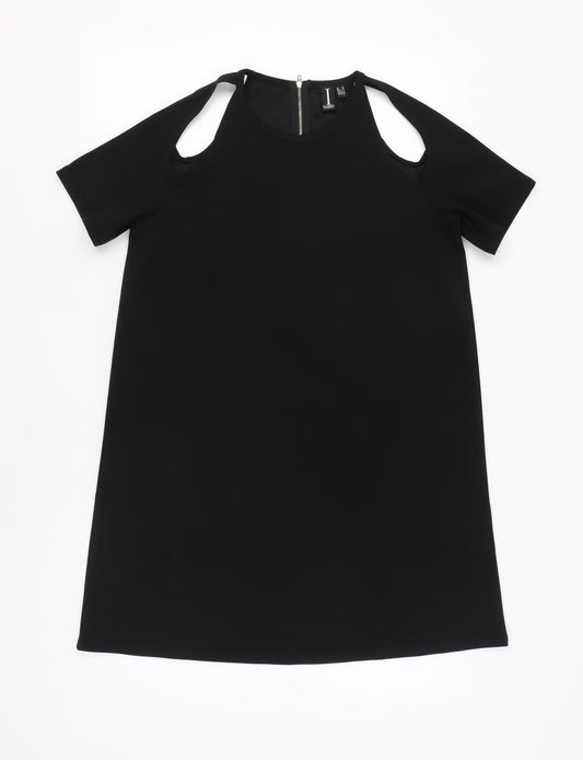 Additional front view of Izabel London Black Cold Shoulder Dress, size 12, Short Sleeve