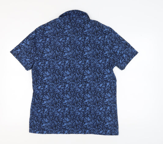 Marks and Spencer Men's Blue Floral Polo, L