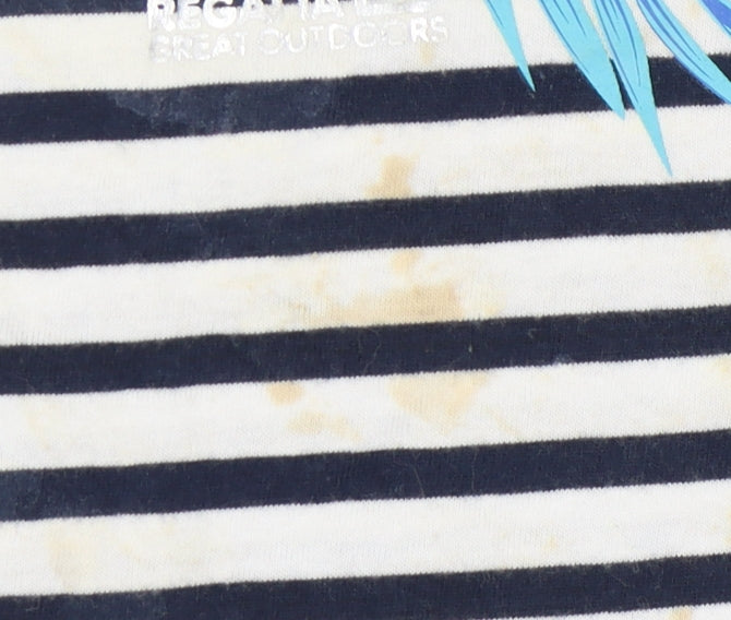 Regatta Girls Blue Striped Long Sleeve Tropical T-Shirt, Size 9-10