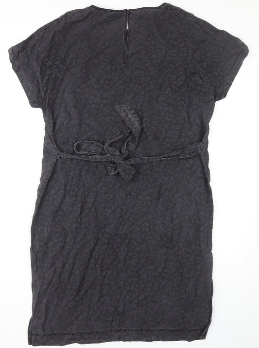 Next Women's Black Animal Print Belted Dress Size 14