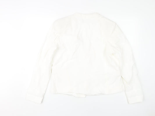 MNG Women's White Blazer with Zipped Pockets Size 12