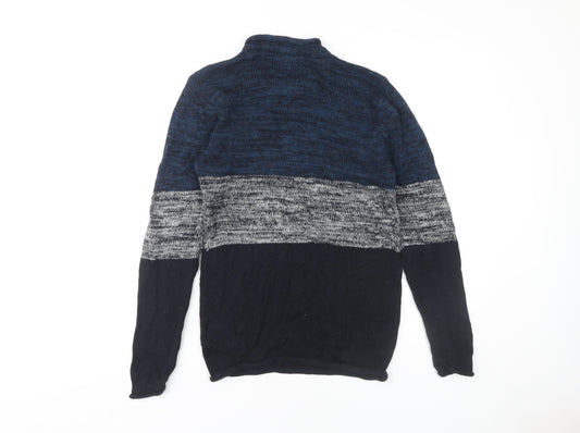 Brave Soul Men's Blue Striped Mock Neck Pullover Jumper M