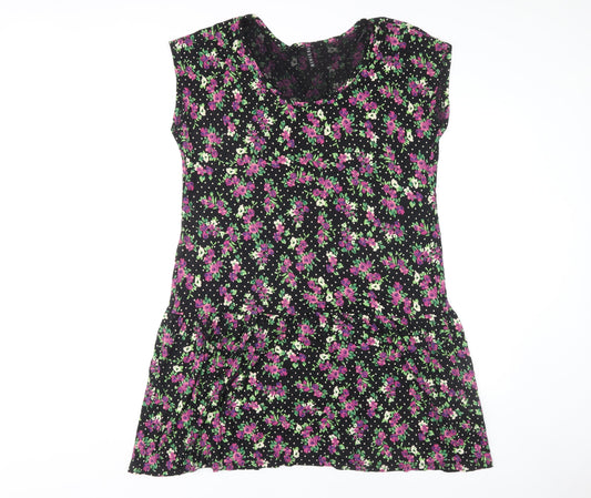 BHS Women's Black Floral Viscose Dress M Casual