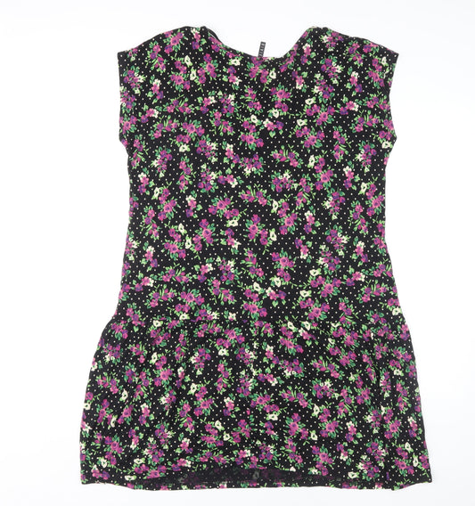 BHS Women's Black Floral Viscose Dress M Casual