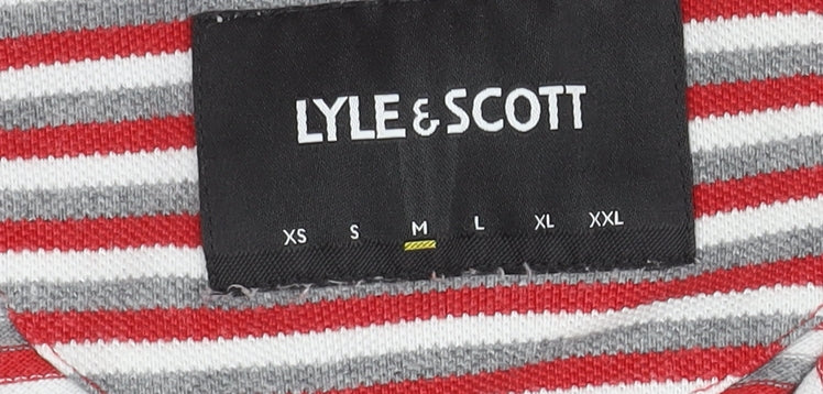 Lyle & Scott Men's Red Grey Striped Polo, Medium