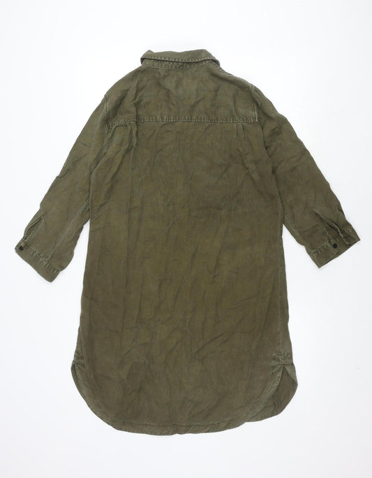 Zara Woman Green Shirt Dress, Size M, Long Sleeve
