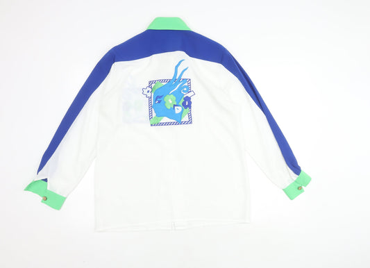 Jacques Vert Women's White/Blue/Green Button-Up Shirt, Size 12