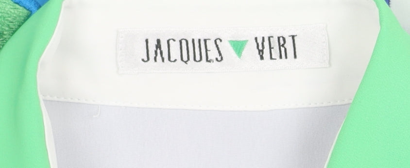 Jacques Vert Women's White/Blue/Green Button-Up Shirt, Size 12