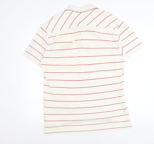 FILA Men's White Striped Polo Shirt Size M