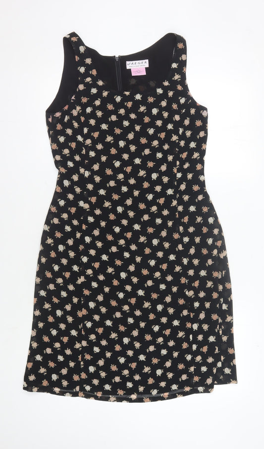 Additional front view of Jaeger Women's Black Floral Sheath Dress, size 12