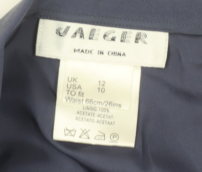 Brand and care label for Jaeger Women’s Blue Pencil Skirt, size UK 12, Knee Length