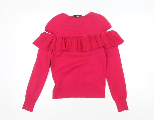 Karen Millen Women's Red Cold Shoulder Pullover Jumper S