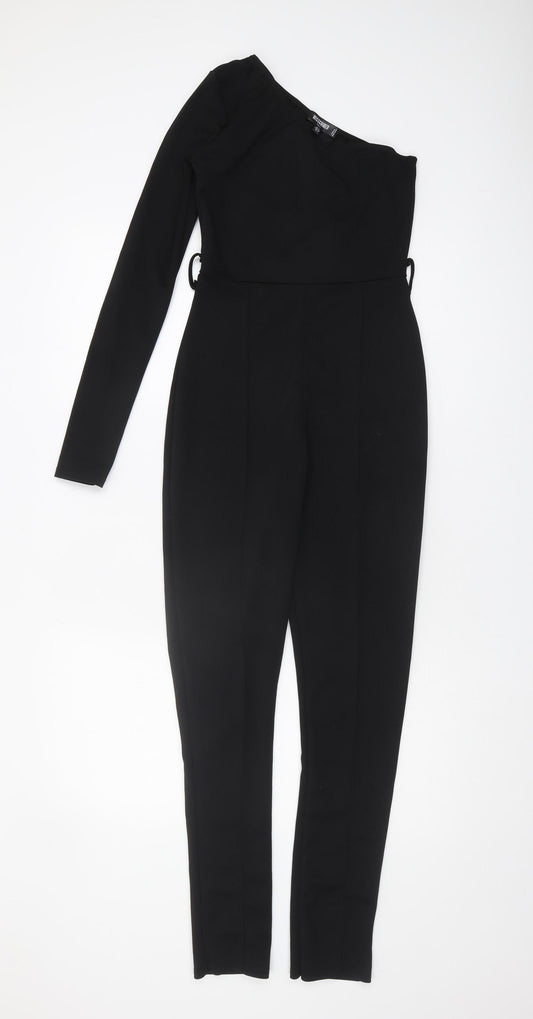 Additional front view of Missguided Women's Black One Shoulder Jumpsuit, size 8